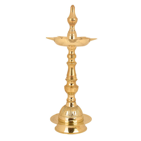 12 Inch Embossed Brass Kalash Kerala Samai Diya – Elegant 12-inch brass diya with embossed kalash design, perfect for pooja ceremonies and spiritual rituals. India’s Largest Pooja Accessories Brand – www.satvikstore.in