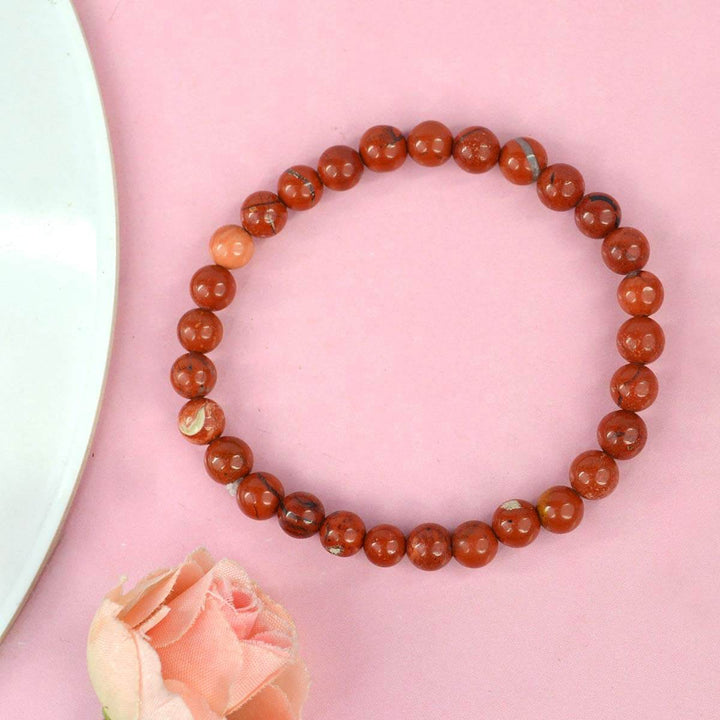Authentic Red Jasper Crystal Bracelet for Reiki Healing with 6mm Beads for Strength and Stability. India’s Largest Pooja Accessories Brand – www.satvikworld.com