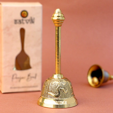 Beautifully crafted Om Swastik Brass Puja Bell with engraved sacred symbols, ideal for daily worship and temple rituals. India’s Largest Pooja Accessories Brand – www.satvikworld.com
