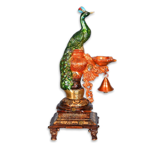 Brass Decorative Peacock Idol – Elegant handcrafted brass peacock statue for home and temple décor. India’s Largest Pooja Accessories Brand – www.satvikworld.com