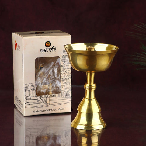 Brass Tibetan Butter Lamp Diya (Large) – A beautifully crafted large-sized diya used in Buddhist altars for offering prayers and rituals, made from pure brass for a traditional and spiritual ambiance. India’s Largest Pooja Accessories Brand – www.satvikworld.com