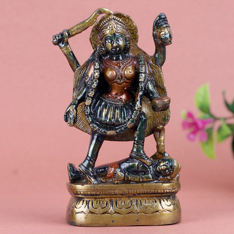 Brass Kaali Maa Idol – Exquisite Brass Statue of Goddess Kaali, Symbolizing Power, Protection, and Destruction of Evil, Perfect for Temple, Home Decor, and Spiritual Worship, Handcrafted with Intricate Detailing for a Sacred Touch, Ideal for Puja and Mandir Decoration, Buy Brass Kaali Maa Idol Online, Affordable God Statue Prices | India’s Largest Pooja Accessories Brand – www.satvikworld.com