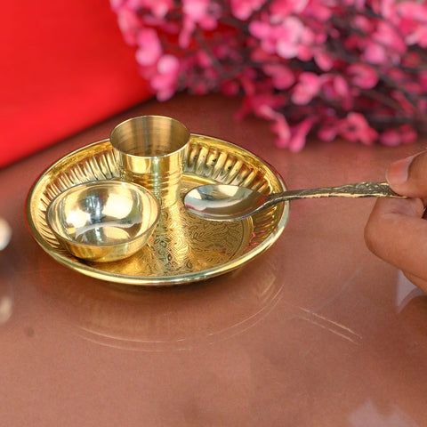 Laddu Gopal Pooja Bhog Thali Set (6 Inch), intricately designed for offering bhog to Lord Krishna, featuring a traditional and elegant style to enhance your devotional practices. India’s Largest Pooja Accessories Brand – www.satvikworld.com