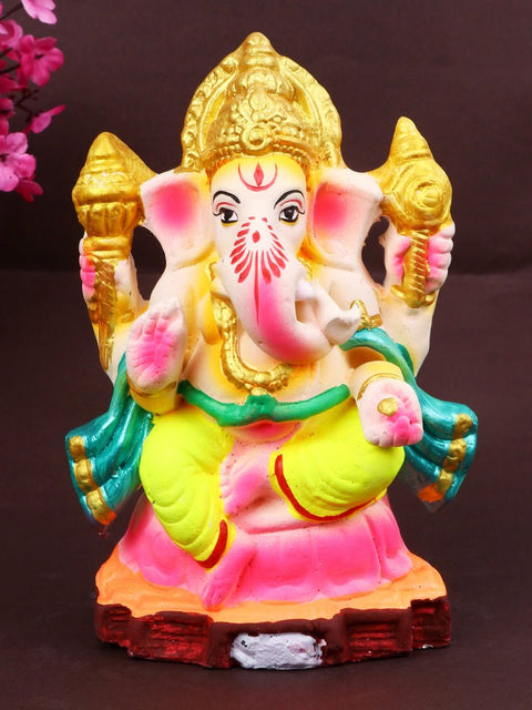 6.3-inch Varaprada eco-friendly Ganesha idol made from natural clay, depicting Lord Ganpati in a blessing posture with detailed craftsmanship and eco-safe finish. India’s Largest Pooja Accessories Brand – www.satvikworld.com