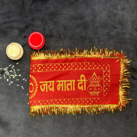 Set of 6 Bolo Prem Se Mata Kalash Chunaris measuring 20x6 inch for pooja and religious decoration. India’s Largest Pooja Accessories Brand – www.satvikworld.com

