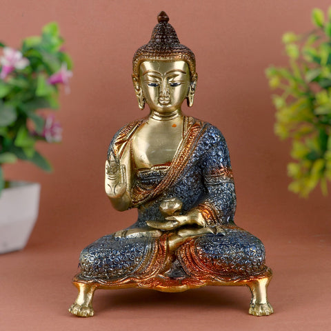 Contemplative Brass Colorful Buddha Idol Blue – Elegant Brass Statue of Lord Buddha in a Contemplative Pose, Symbolizing Peace, Wisdom, and Enlightenment. Handcrafted with Colorful Detailing, Perfect for Meditation Spaces, Home Decor, and Spiritual Worship. Ideal for Bringing Tranquility, Balance, and Divine Energy to Your Space | India’s Largest Pooja Accessories Brand – www.satvikworld.com