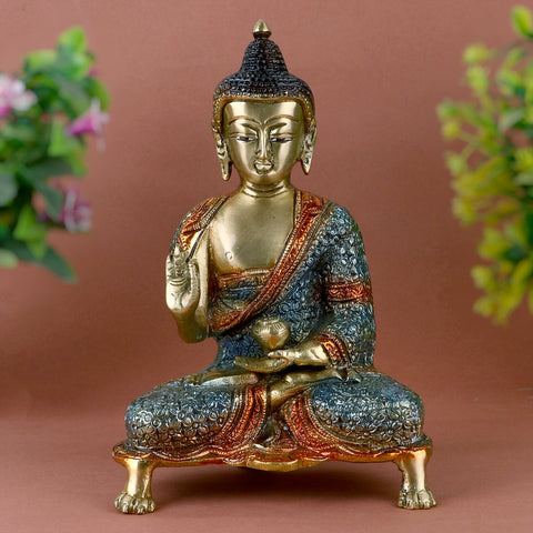 Contemplative Brass Colorful Buddha Idol Green – Elegant Brass Statue of Lord Buddha in a Contemplative Pose, Symbolizing Peace, Wisdom, and Inner Calm. Handcrafted with Colorful Detailing, Perfect for Meditation Spaces, Home Decor, and Spiritual Worship. Ideal for Bringing Tranquility, Balance, and Divine Energy to Your Space | India’s Largest Pooja Accessories Brand – www.satvikworld.com
