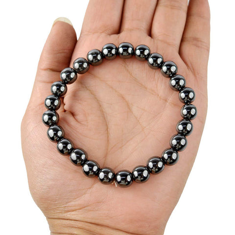 Authentic Hematite Crystal Bracelet for Reiki Healing – 8 MM Beads for Grounding, Focus, and Energy Balance. 
India’s Largest Pooja Accessories Brand – www.satvikworld.com
